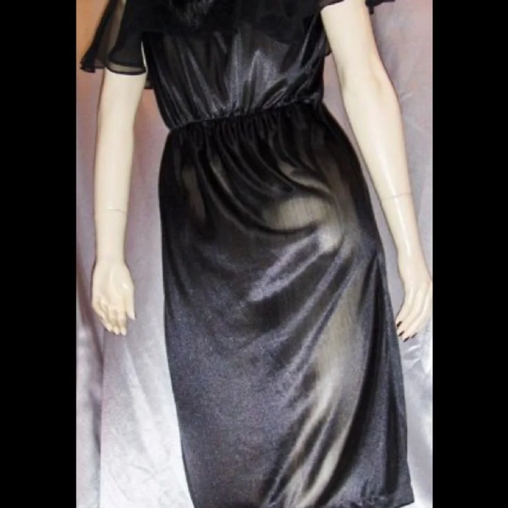 WICKED GOTH GLAM Sheer Black VTG 70s Disco Dress - Picture 3 of 5